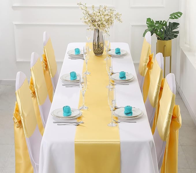 Horbaunal 2 Pack Light Gold Satin Table Runner 12 x 108 Inch | Smooth Table - Image 2