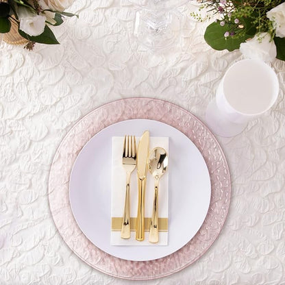 PARTY BARGAINS 13-Inch Charger Plates - 4 Pack, Hammered Pink, Heavy-Duty Disposable Chargers for Elegant Dining - Ideal for Weddings and Formal Events