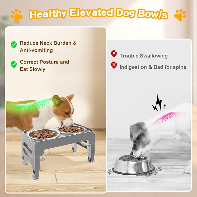 COMESOON Elevated Dog Bowls for Small Medium Dogs, 3 Height Adjustable Raised - Image 4