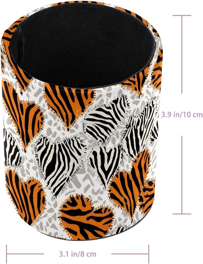 Leather Pen Holder for Desk, Tiger Zebra Print Pencil Cup Pen Organizer Makeup - Image 3