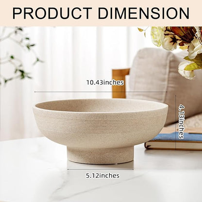 Large Decorative Fruit Bowl for Kitchen Counter, Sandstone Look Modern Minimalist Snack Candy Bowl for Table Centerpiece Decor, Home, Office, Hotel, Entryway (Beige)