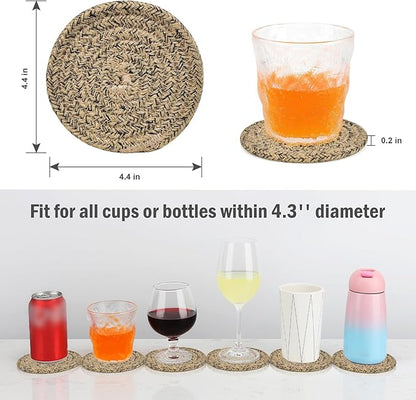 ABenkle 8 Pcs Drink Coasters with Holder, Cotton Woven Absorbent Coasters for Drinks, Minimalist Home Decor Coaster Set for Wooden Tabletop Protection Table, 4.3 inches
