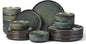 E-far Dinnerware Sets for 8, 24-Piece Stoneware Plates and Bowls Set, Ceramic Dishes Reactive Glaze Dinning Ware, Microwave & Dishwasher Safe - Obsidian Green