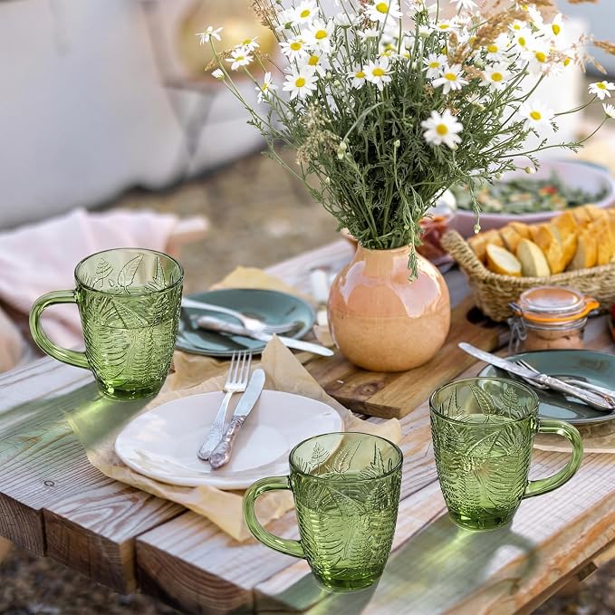 Reallnaive 10 oz Green Drinking Glasses Set of 8, Vintage Glassware - Image 4
