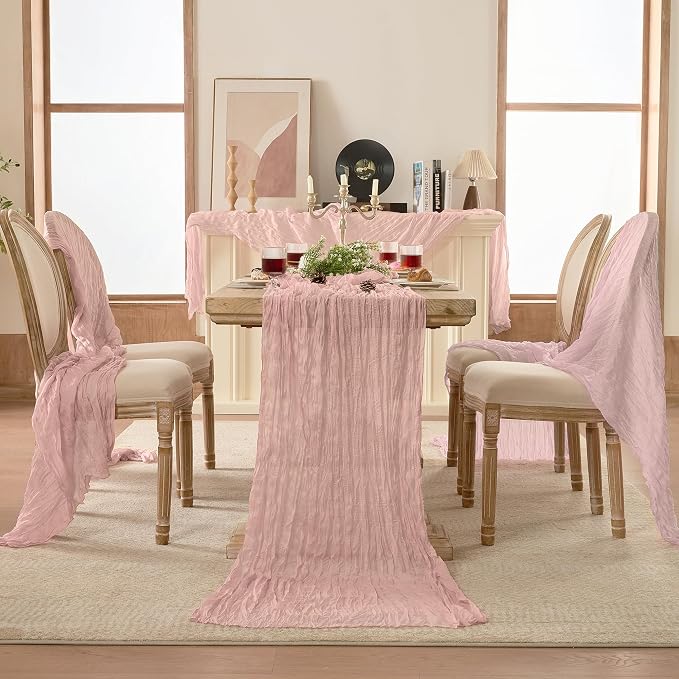 12 Pack Dusty Pink Cheesecloth Table Runner Boho Gauze Home Decor | 120 Inch - Image 10