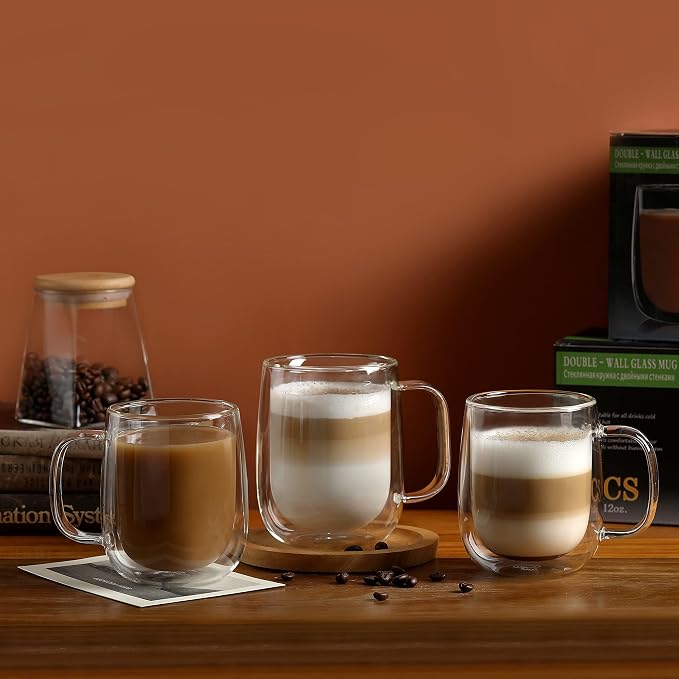CNGLASS Glass Coffee Mugs 12oz, Double Wall Insulated Mug Set - Image 5