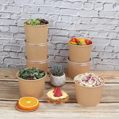 20 oz Disposable Kraft paper bowls with lids, Food containers Soup Bowls Party Supplies Treat Bowls 45 Pack