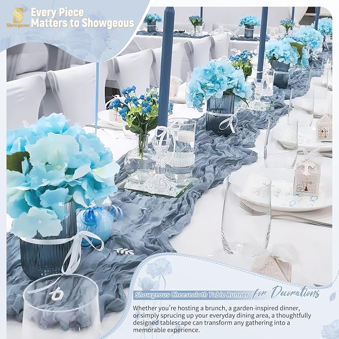 Showgeous 4 Pack Dusty Blue Cheesecloth Table Runner, 17 x 108 Inches | Boho - Image 8