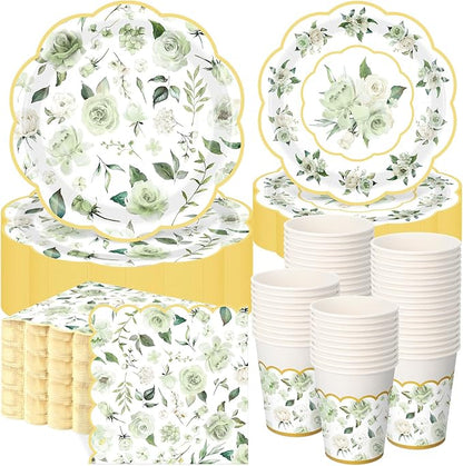 Funnymoom 250 Pcs Floral Party Decorations Flower Paper Plates Napkins and Cups by Funnymoom