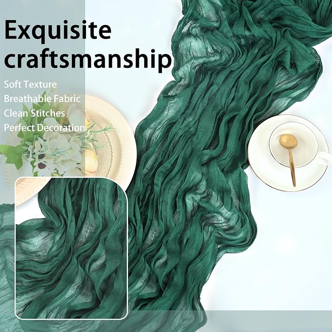 8 Pack Emerald Green Cheesecloth Table Runner 17x108 inch | Boho Gauze Cheese - Image 7