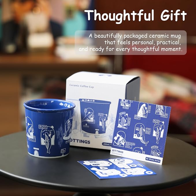 Jottings Retro Blue Handleless Ceramic Mug, Unique & Original Design Coffee Tea - Image 3