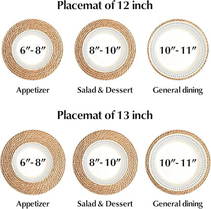 Round Woven Placemats 13 Inch Set of 10 - Boho Rattan Placemat Natural Water Hyacinth Placemats, Farmhouse Weave Place Mats, Rustic Braided Wicker Table Mats for Dining Table,Home,Wedding