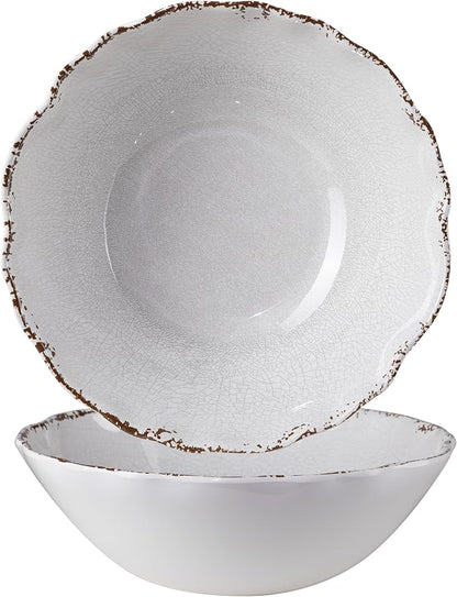 Rustic Melamine Serving Bowls, 12 inch Larger Salad Bowl Set, Farmhouse White by ZAROCRUS