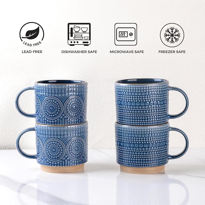 GBhome 16 oz Coffee Mugs Set of 4, Stackable Ceramic Coffee Cups Set | Modern - Image 6
