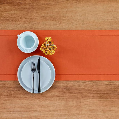 Solino Home Cotton Linen Table Runner Burnt Orange Hemstitch, 14 x 90 in | - Image 3