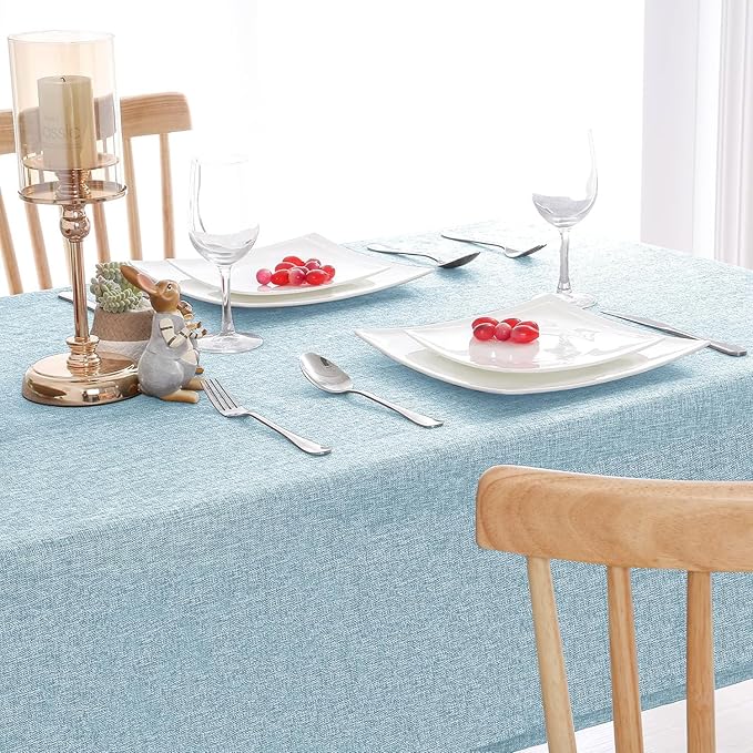 Hiasan Faux Linen Rectangle Tablecloth - Wrinkle and Stain Resistant Washable Table Cloth for Kitchen Dining Room Holiday Table Cover for Dinner, Lux Slate Blue, 60 x 120 Inch