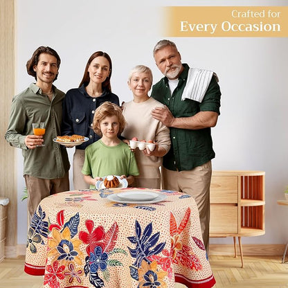 Maison d' Hermine Table Cloth Round Table 100% Cotton 69 Inches Fall Tablecloth Reusable Everyday Use for Thanksgiving Christmas Decorations Dining Farmhouse Party (Kalahari)
