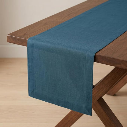 Solino Home 100% Linen Table Runner Peacock Blue Woven, Fete 14 x 36 in | Table - Image 4