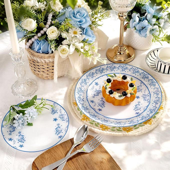 60 PCS Blue Floral Plastic Plates - Image 4