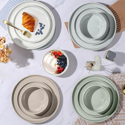 LIANYU 12 Piece Ceramic Dinnerware Set, Stoneware Dinner Dish Set - Image 6