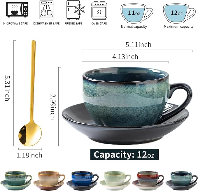 Porcelain Coffee Cup with Saucer Spoon, Vintage Design Ceramic Latte Art - Image 5