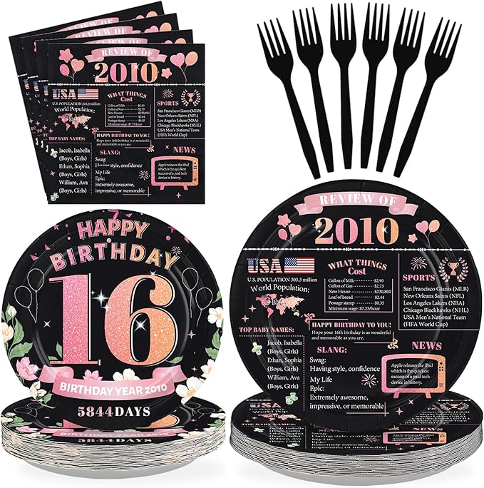 96Pcs 16th Birthday Party Decorations, Serves 24 | Rose Gold Plates and Napkins by Greencian