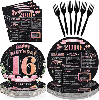 96Pcs 16th Birthday Party Decorations, Serves 24 | Rose Gold Plates and Napkins by Greencian