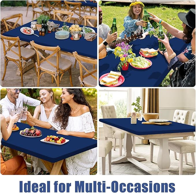 Spandex 6 Foot Rectangle Table Cloth 2 Pack, Elastic Fitted Tablecloths for Picnic, Stretch Washable Patio Table Cover for Outdoor, Camping, Banquet and Parties (Navy, 30"x72")