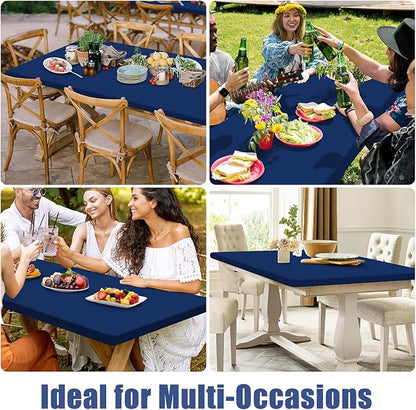 Spandex 4 Foot Rectangle Table Cloth 2 Pack, Elastic Fitted Tablecloths for Picnic, Stretch Washable Patio Table Cover for Outdoor, Camping, Banquet and Parties (Navy, 30"x48")