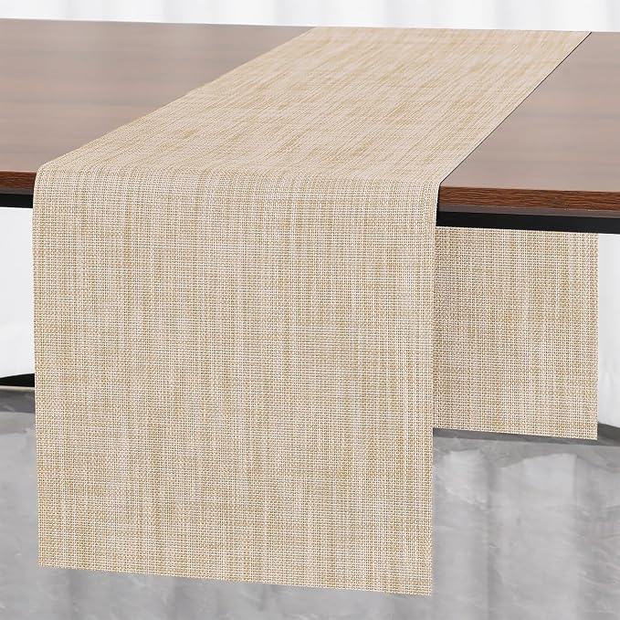 Myir JUN Beige Table Runner Home Decor Dining Table Runners | Vinyl Table by MyirJUN