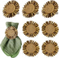 Handmade Sunflower Napkin Rings Set of 8, Bronze Raffia Daisy Napkin Ring by wonlex