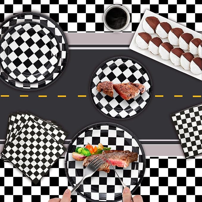 180Pcs Race Car Party Supplies Paper Plates and Napkins Serve 60 | Disposable - Image 9