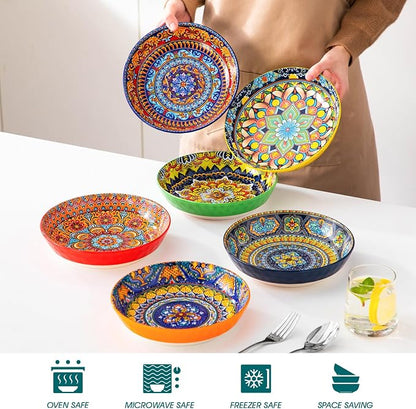 vancasso 32 Oz Pasta Bowls, Porcelain Large Colorful Salad Soup Bowls Set of 6 - Image 4