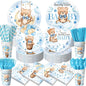 450 Pcs Blue Bear Baby Shower Tableware Set Decorations, Serves 50 | We Can by Unknown
