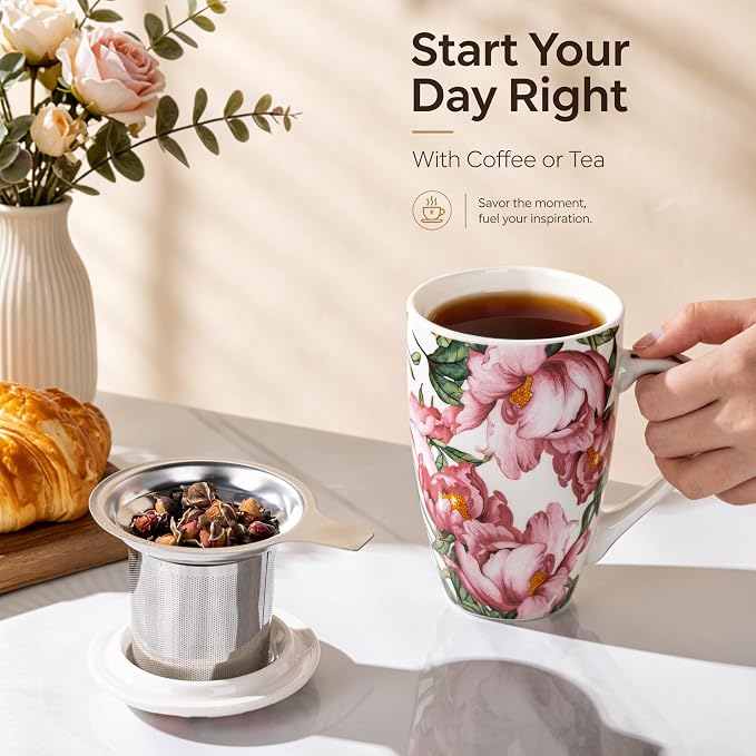 AmorArc Tea Cup With Infuser and Lid, 18oz Loose Leaf Tea Mug With Steeper | - Image 4