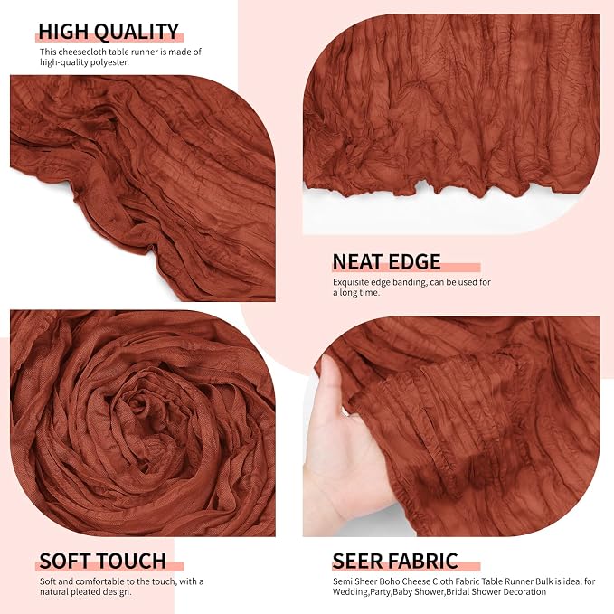 12 Pack Terracotta Cheesecloth Table Runner 10Ft, Christmas Table Runner 21.5 x - Image 3