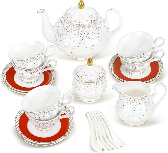 fanquare 21-Piece Colorful British Porcelain Tea Sets, 6 Cups and Saucers Set by fanquare