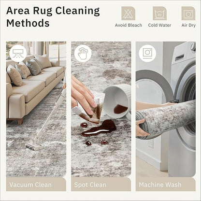 6x9 Abstract Area Rugs for Living Room 6 x 9 Washable Grey Pink Non Slip Low Pile Rugs for Bedroom Dining Room Foldable Thin