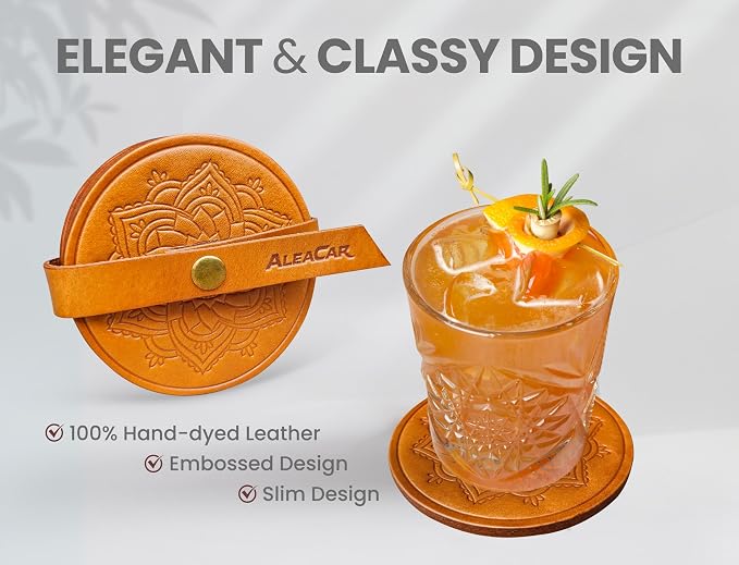 Handmade Leather Coasters 4" for Drinks - Image 2