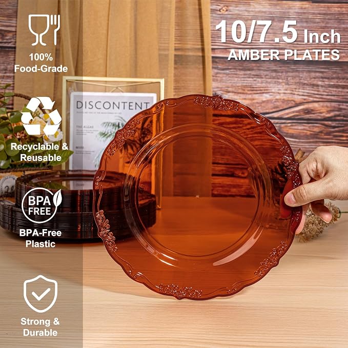 U-QE 100PCS Amber Plastic Plates - Image 2