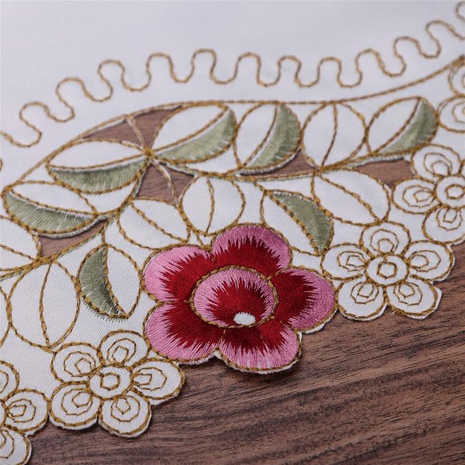 LeLehome 15 Inch X 96 Inch Table Runner, Classic Flowers Embroidered Lace Beige - Image 9