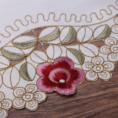 LeLehome 15 Inch X 96 Inch Table Runner, Classic Flowers Embroidered Lace Beige - Image 9