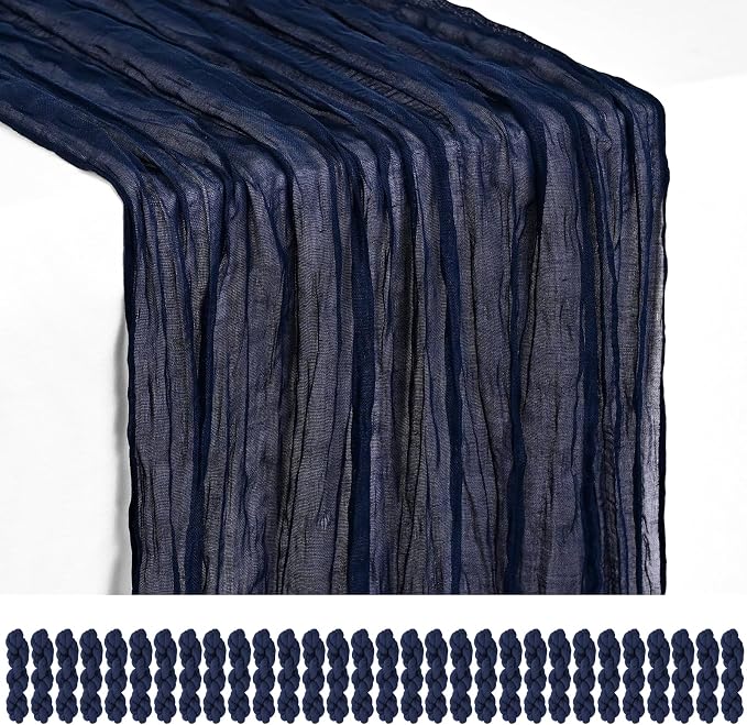 Showgeous 30 Pack Navy Blue Cheesecloth Table Runner, 17 x 108 Inches | Boho by Showgeous