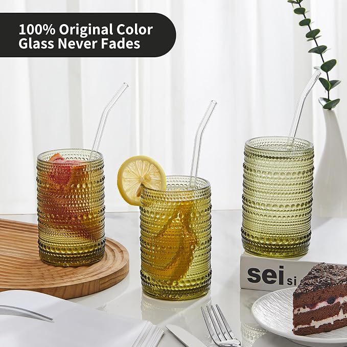 HomeVogue Vintage Hobnail Drinking Glasses Set of 12, 15 oz Highball Glasses & - Image 4