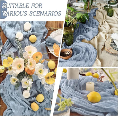 6 Pack Dusty Blue Cheesecloth Table Runner 17x108 Inch Semi Sheer Boho Gauze - Image 3