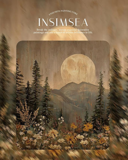 InSimSea Gold Picture Framed Wall Art, Living Room Vintage Nature Forest Wall Decor, Dark Moon Landscape Canvas Print Art, Home Farmhouse Decor, Antique Paintings with Frame 13x16inch
