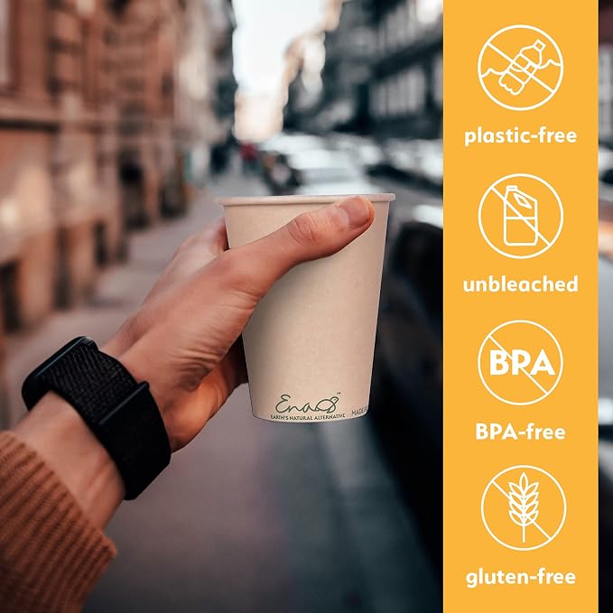100% Compostable Disposable Coffee Cups Paper Cups Made from Bamboo, - Image 5