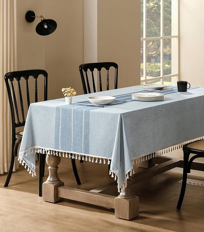 ZeeMart Contrast Linen Table Cloth Rectangle Table Cloths 52x70 Inch Blue, Farmhouse Style Heavy Weight Blue Tablecloth, Water Resistant Burlap Tablecloths