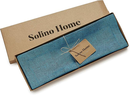 Solino Home Linen Placemats Set of 4 - Chambray Teal Placemats 14 x 19 Inch - 100% Pure Linen Table Mats for Spring, Easter, St Patricks Day - Athena