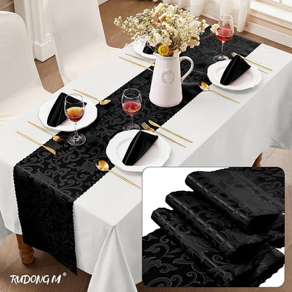 RUDONG M Black Satin Table Runners, 12 x 108 Inch, 12 Pack | Long Silky Damask - Image 2
